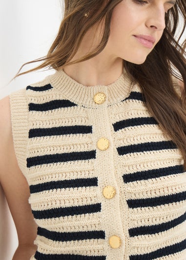 Navy Stripe Knitted Button Front Vest