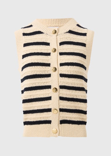 Navy Stripe Knitted Button Front Vest