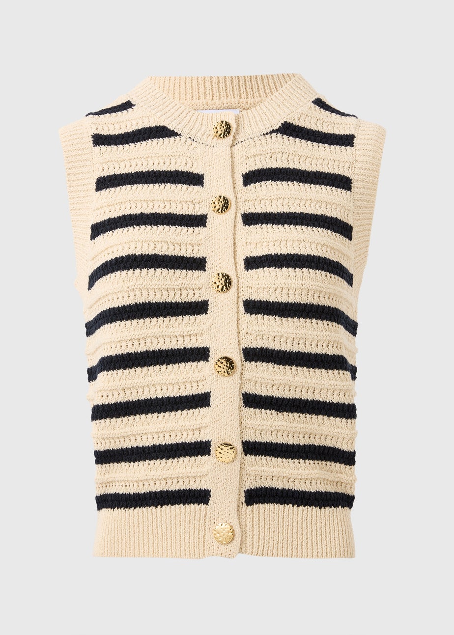 Navy Stripe Knitted Button Front Vest