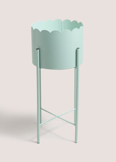 Turquoise Scalloped Metal Planter