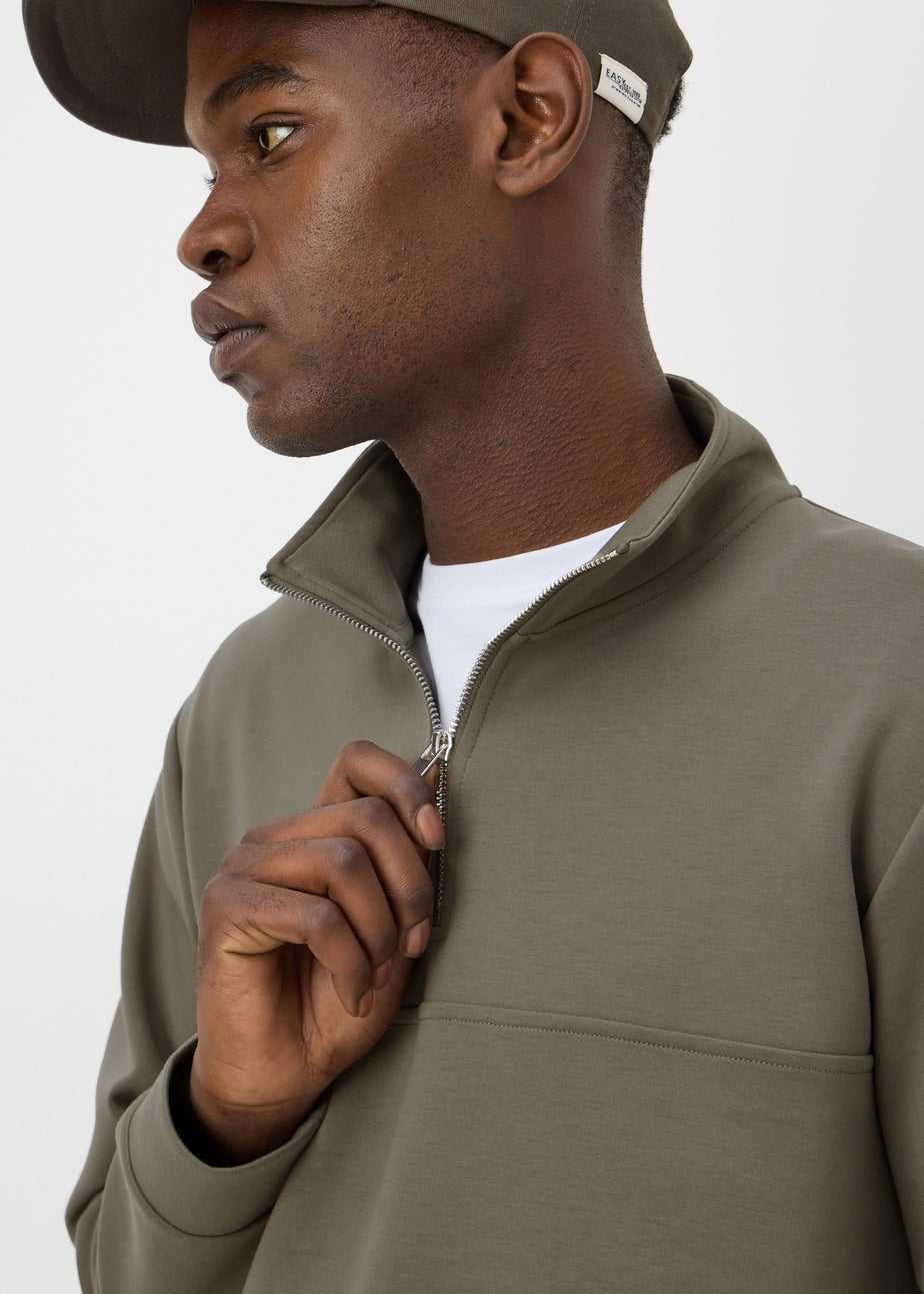 Khaki Smart Half Zip Co Ord Sweatshirt