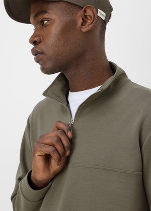 Khaki Smart Half Zip Co Ord Sweatshirt