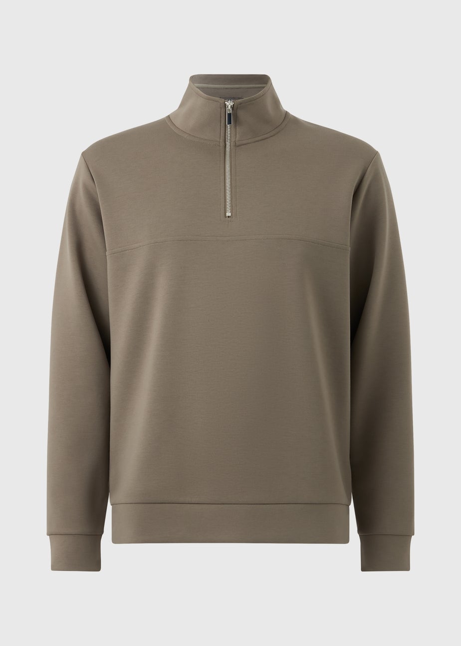 Khaki Smart Half Zip Co Ord Sweatshirt