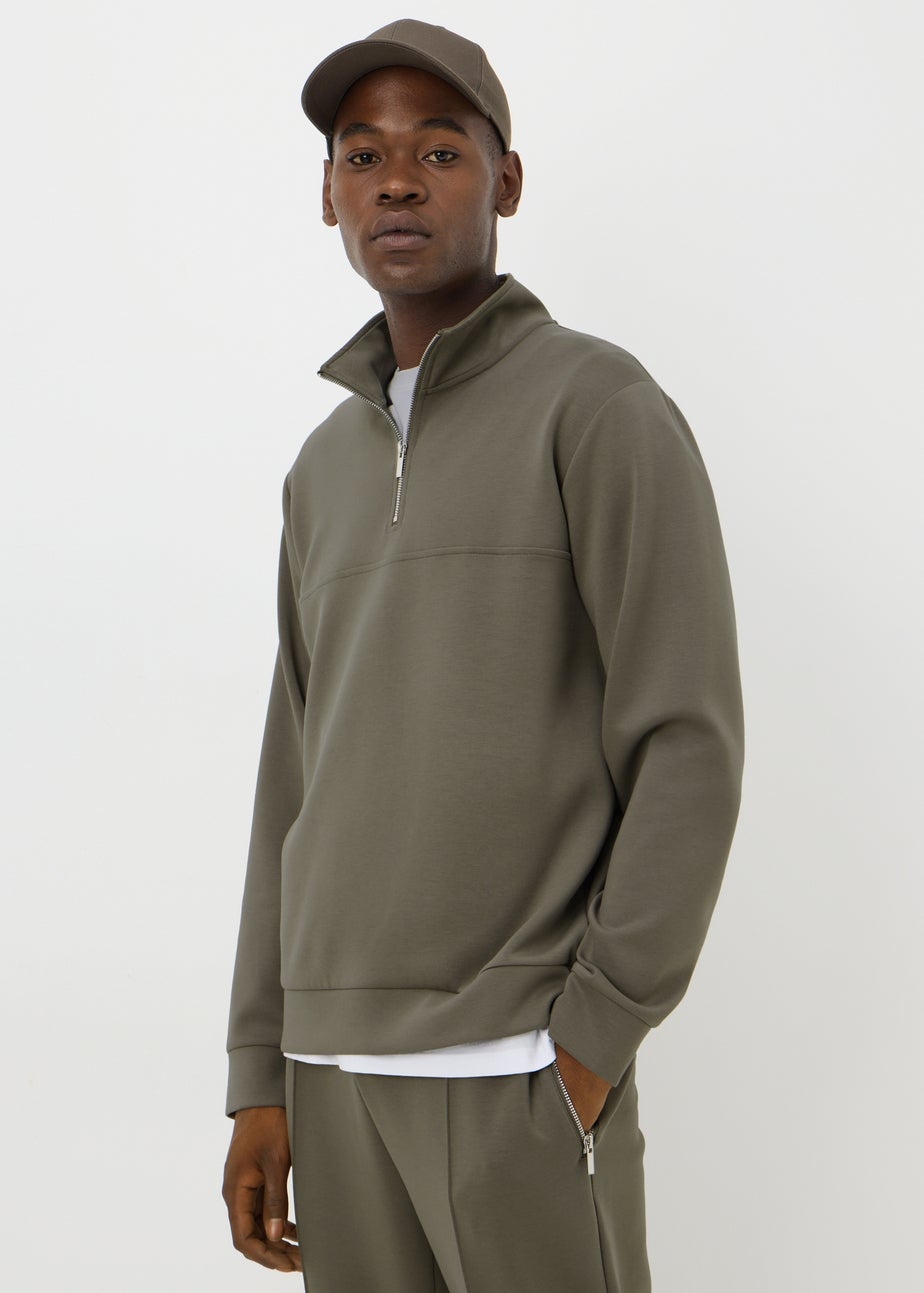 Khaki Smart Half Zip Co Ord Sweatshirt