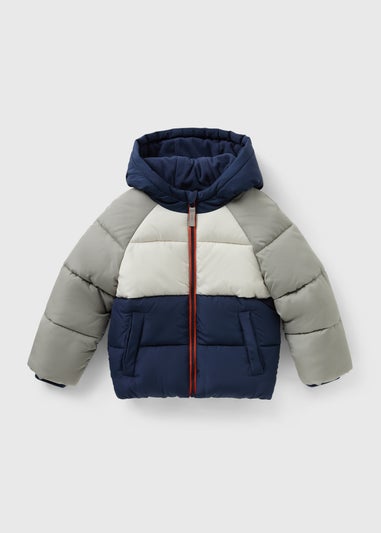 Boys Navy Colour Block Padded Coat (1-7yrs)