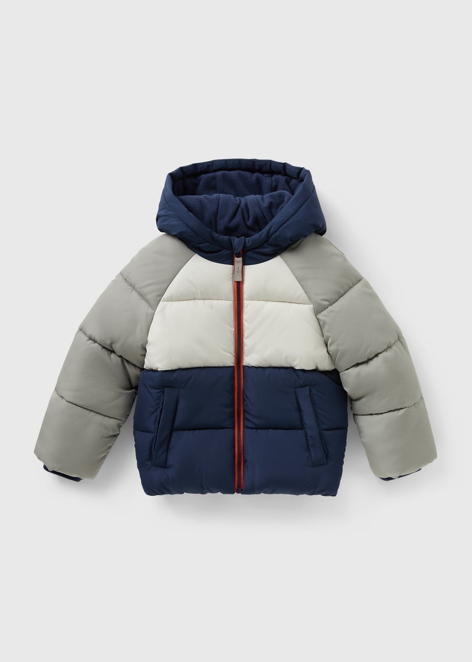 Boys Navy Colour Block Padded Coat (1-7yrs)