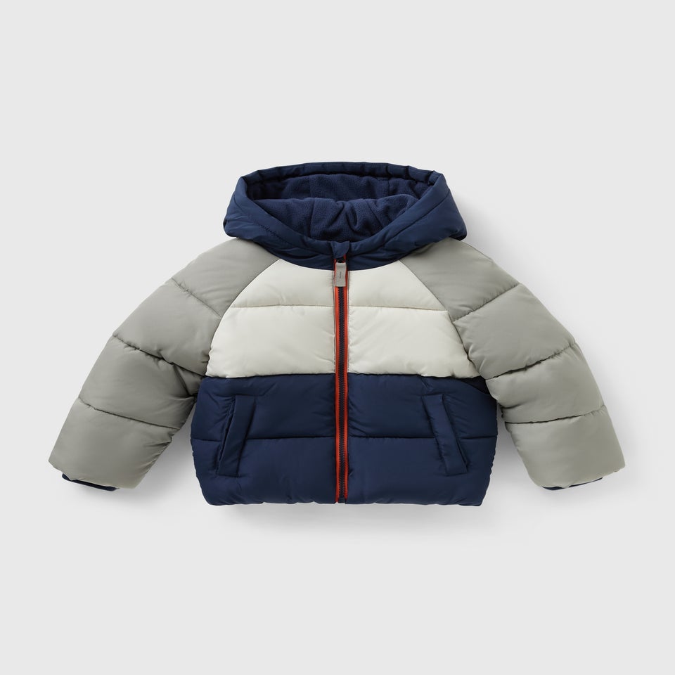 Boys Navy Colour Block Padded Coat (1-7yrs)