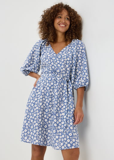 Blue Floral Belted Mini Dress