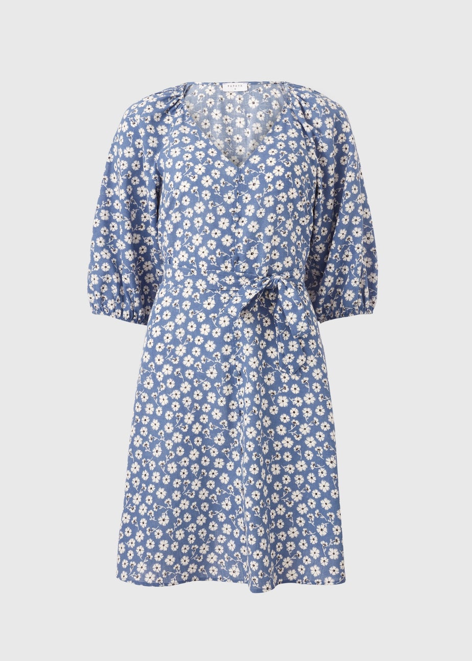 Blue Floral Belted Mini Dress