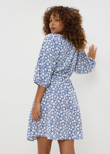 Blue Floral Belted Mini Dress