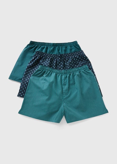 3 Pack Teal Geometric Woven Boxers