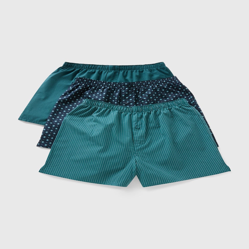 3 Pack Teal Geometric Woven Boxers