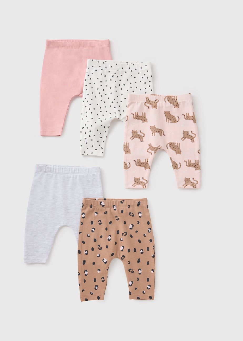 5 Pack Baby Multicolour Leopard Leggings (Newborn-23mths)