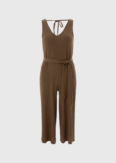 Brown Textured Crinkle Jumpsuit