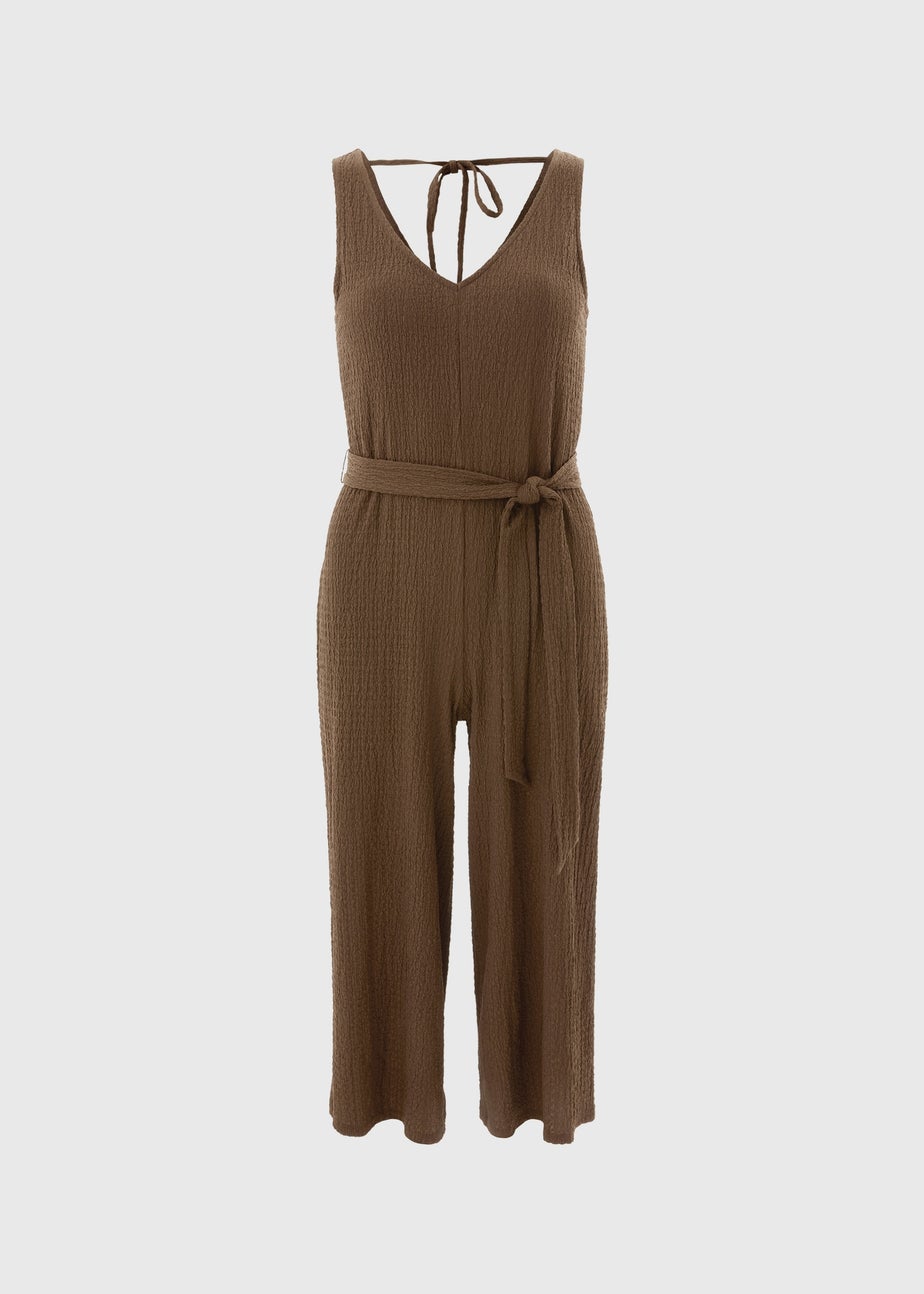 Brown Textured Crinkle Jumpsuit