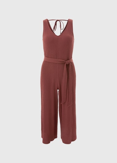 Burgundy Textured Crinkle Jumpsuit