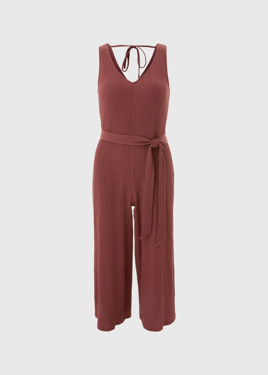 Burgundy Textured Crinkle Jumpsuit