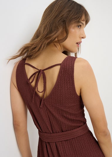 Burgundy Textured Crinkle Jumpsuit