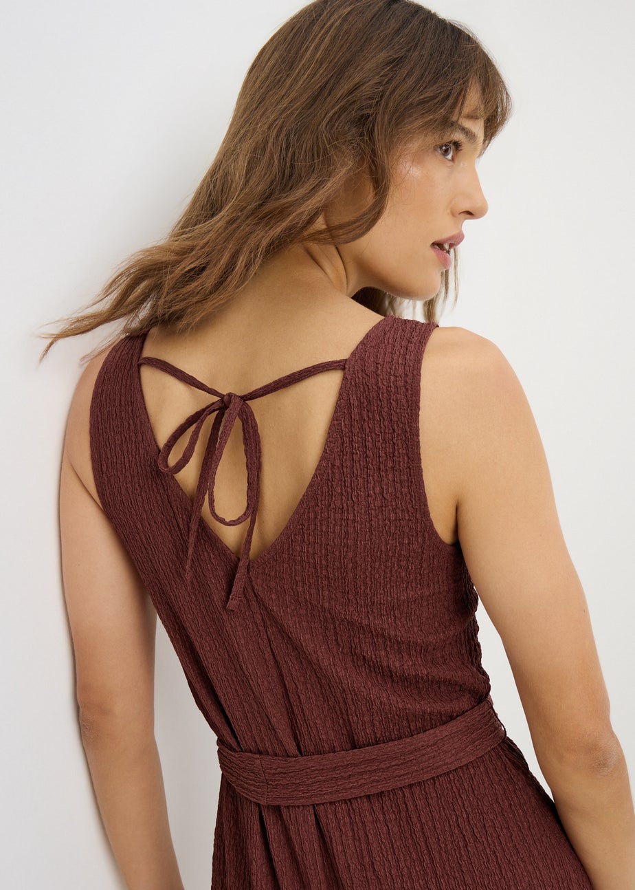Burgundy Textured Crinkle Jumpsuit