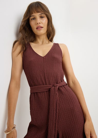 Burgundy Textured Crinkle Jumpsuit