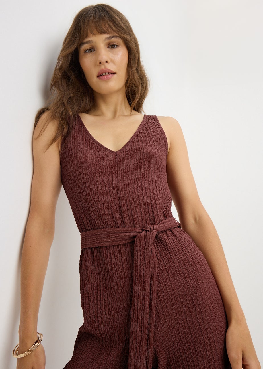 Burgundy Textured Crinkle Jumpsuit