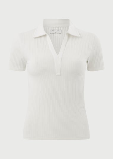 Cream Ribbed Henley Top