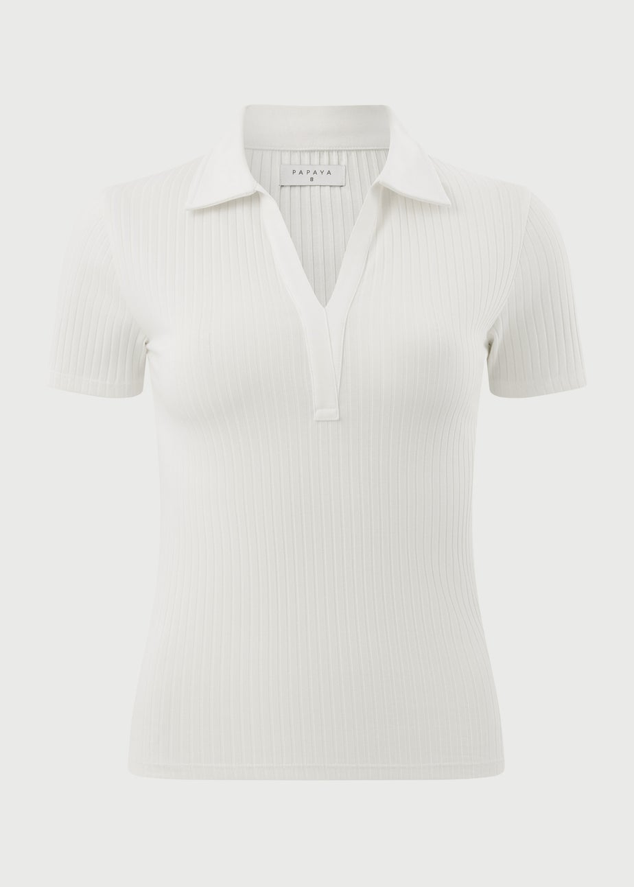 Cream Ribbed Henley Top
