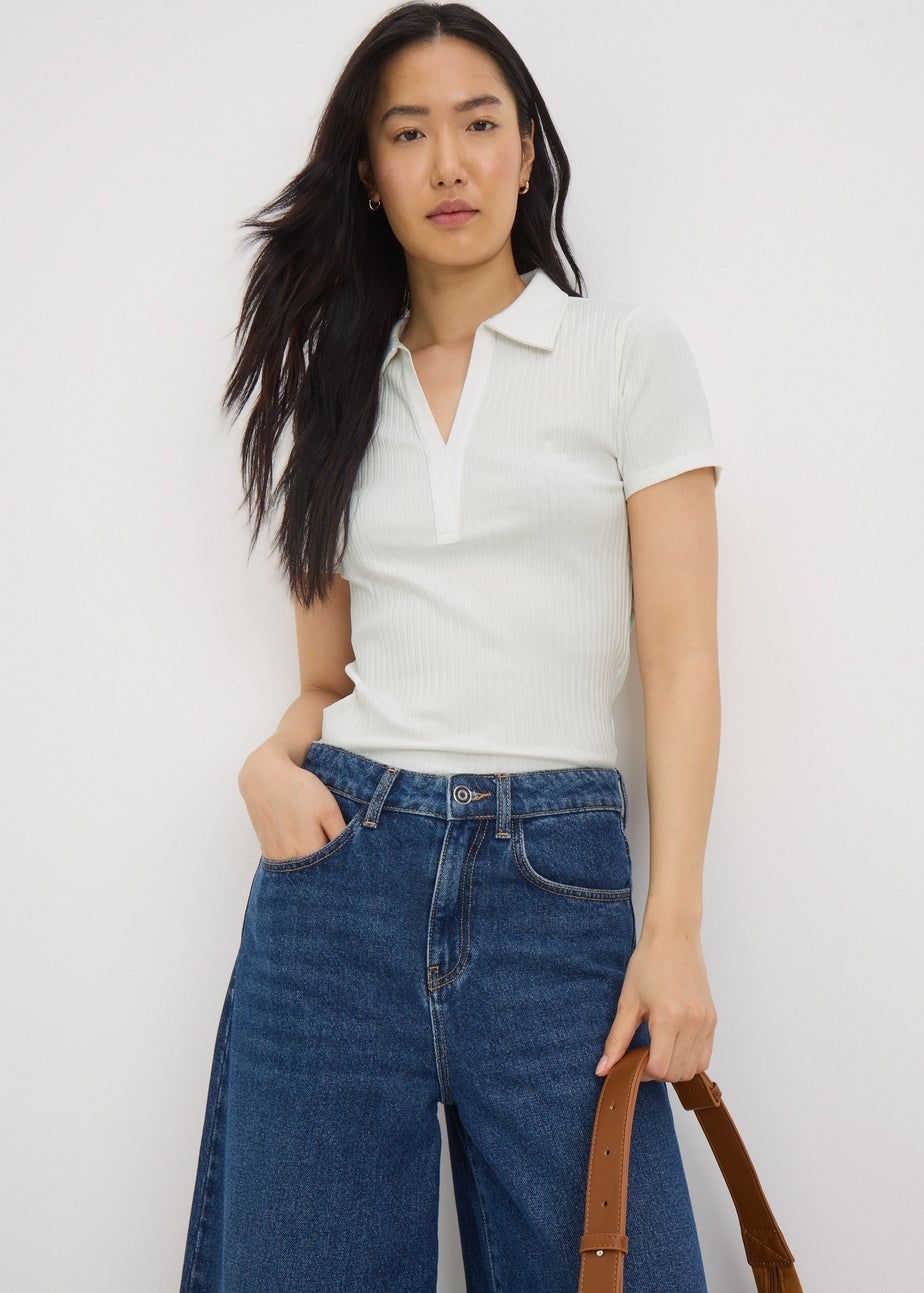 Cream Ribbed Henley Top