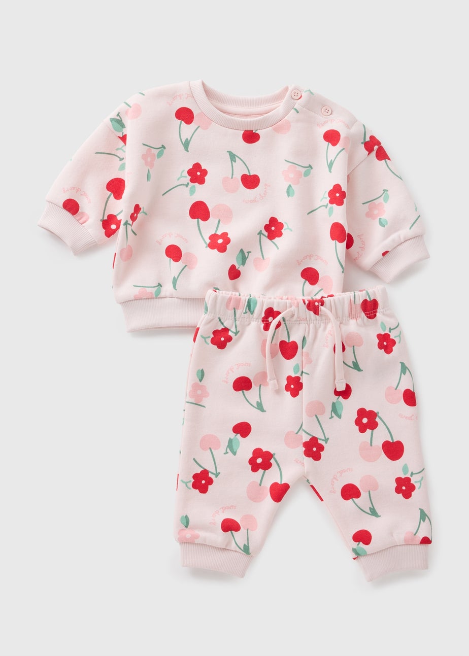 Baby Pink Cherry Sweatshirt & Jogging Bottoms (Newborn-23mths)