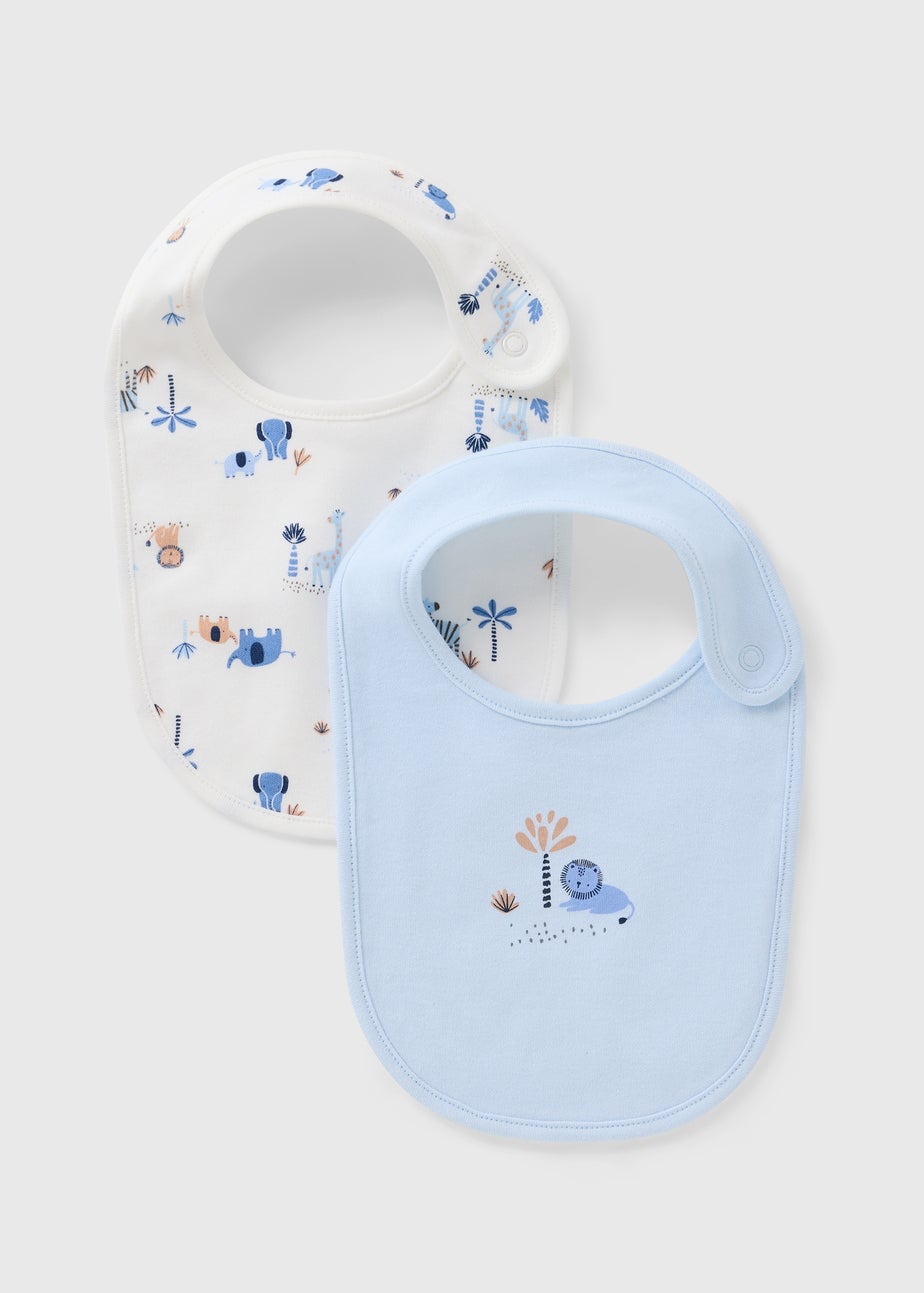 2 Pack Baby Blue Safari Bibs (Newborn-23mths)