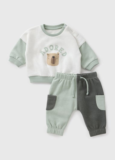 Baby Green Bear Cut & Sew Sweatshirt & Jogging Bottom Set (Newborn-23mths)