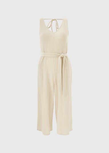 Cream Textured Crinkle Jumpsuit