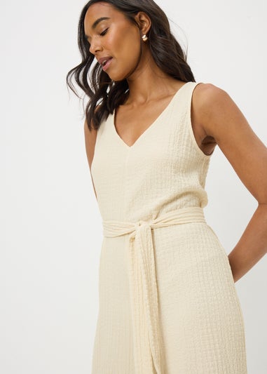Cream Textured Crinkle Jumpsuit