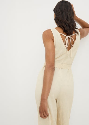 Cream Textured Crinkle Jumpsuit