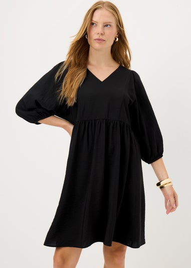 Black Volume Sleeve Mini Dress
