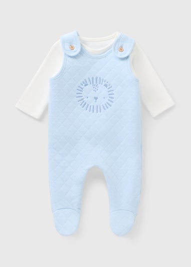 Baby Blue Quilted Lion Dungaree Set (Newborn-18mths)