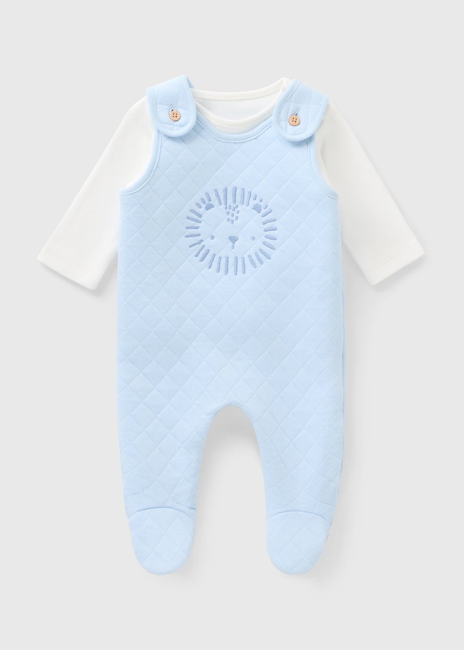Baby Blue Quilted Lion Dungaree Set (Newborn-18mths)