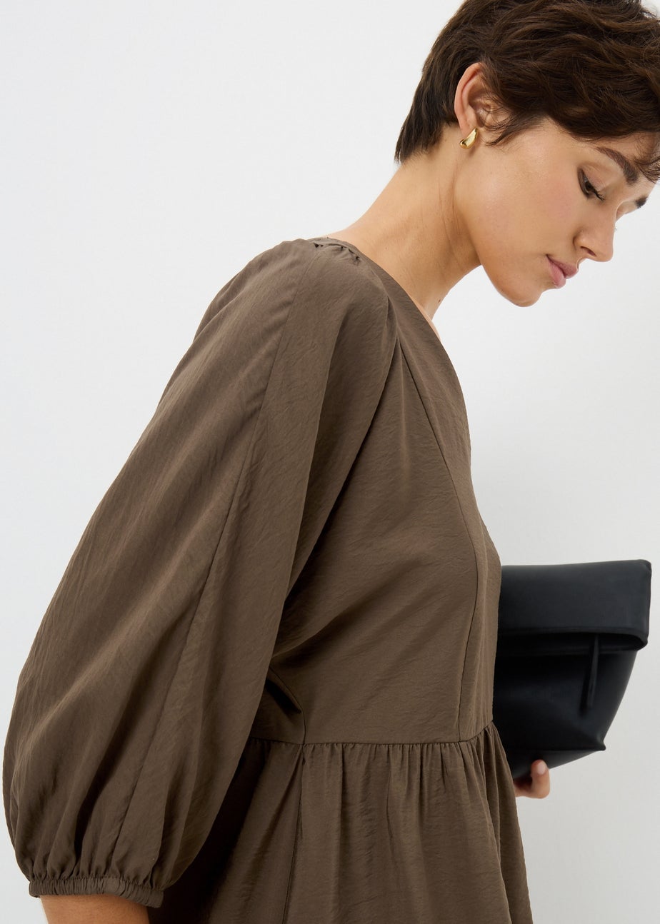 Brown Mini Smock Dress