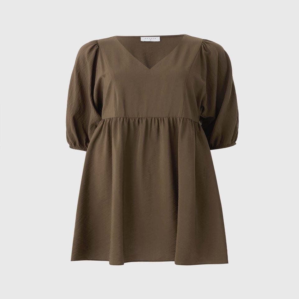Brown Mini Smock Dress