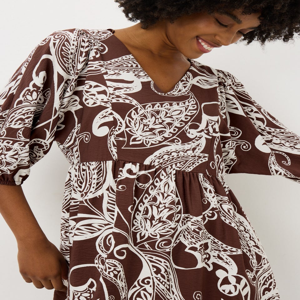 Brown Abstract Mini Dress