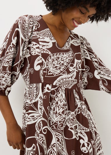Brown Abstract Mini Dress