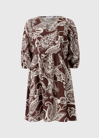 Brown Abstract Mini Dress