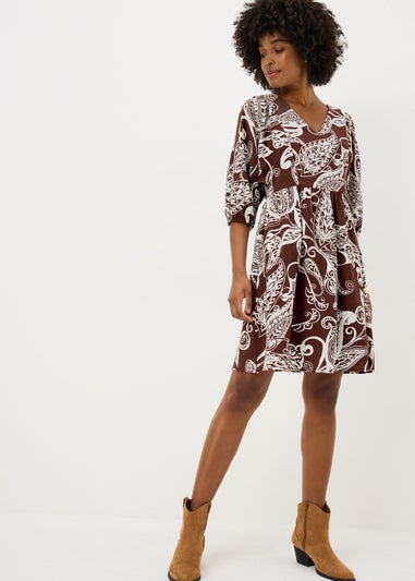 Brown Abstract Mini Dress