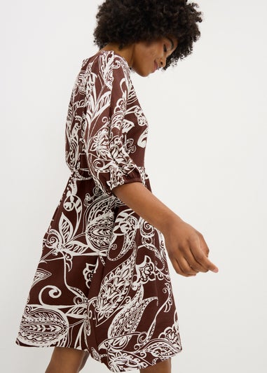 Brown Abstract Mini Dress
