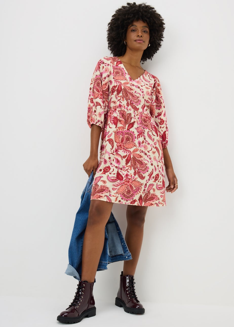Pink Paisley Volume Sleeve Mini Dress