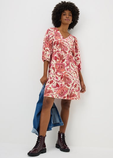 Pink Paisley Volume Sleeve Mini Dress