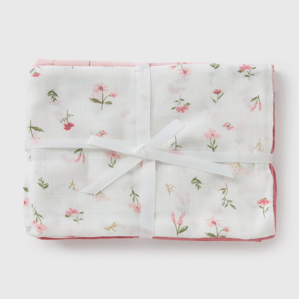 3 Pack Baby Pink Floral Muslin Cloths
