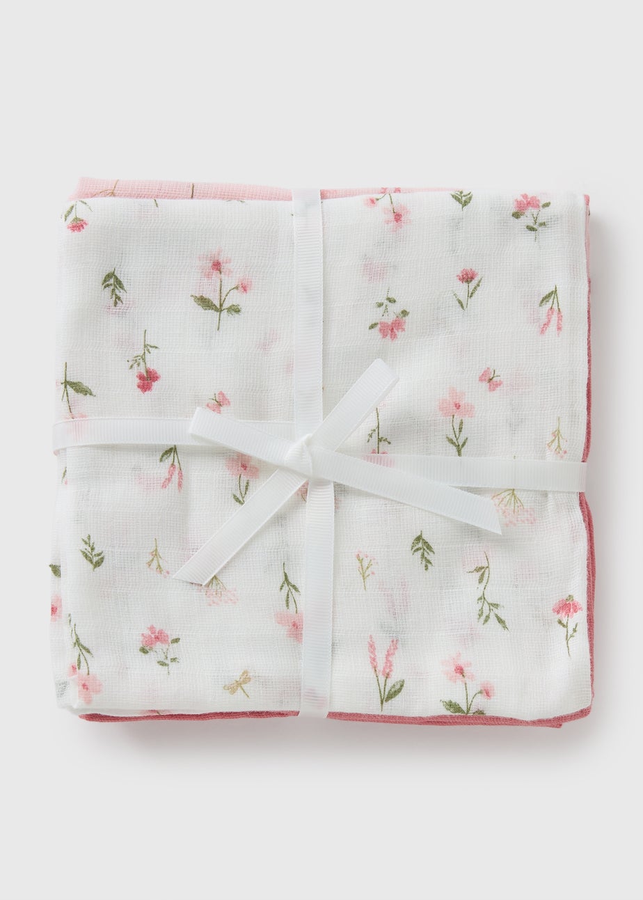 3 Pack Baby Pink Floral Muslin Cloths