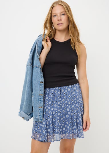 Blue Daisy Tiered Frilled Mini Skirt