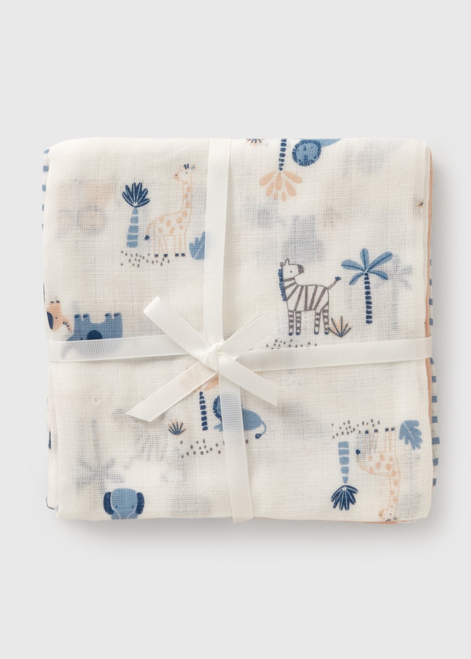 3 Pack Baby Multicolour Animal Stripe Muslin Cloths